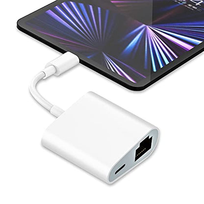 Apple MFi Certified Lightning to Ethernet Adapter - 2 in 1 RJ45 Ethernet LAN Network Adapter with Charge Port for iPhone/iPad/iPod, Plug and Play, Supports 100Mbps Network | Apple MFi Certified, RJ45 Ethernet Adapter with Charge Port for iPhone/iPad/iPod,