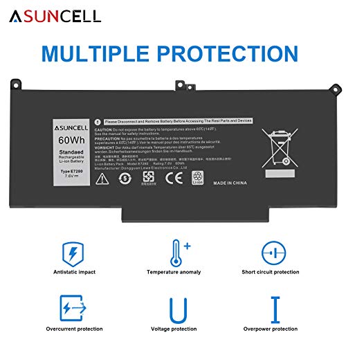 ASUNCELL F3YGT 60Wh 7480 Laptop Battery for Dell Latitude 7490 7390 7280 7290 7380 E7490 12 7000 7290/13 7000 P29S002/14 7000 Series P73G P73G001 P73G002 DM3WC - size: F3YGT