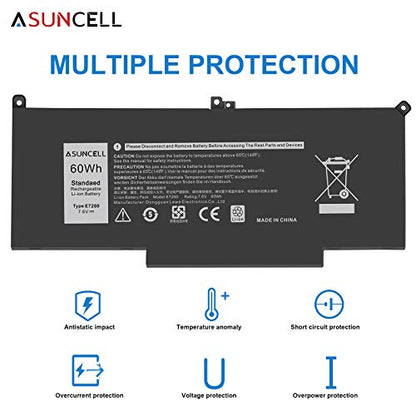 ASUNCELL F3YGT 60Wh 7480 Laptop Battery for Dell Latitude 7490 7390 7280 7290 7380 E7490 12 7000 7290/13 7000 P29S002/14 7000 Series P73G P73G001 P73G002 DM3WC - size: F3YGT