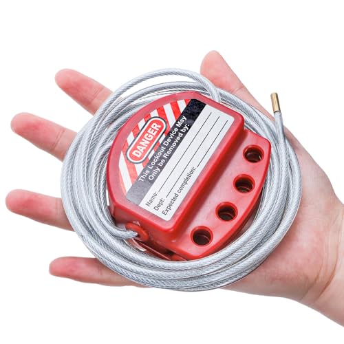 WUWEOT 2 Pack Lockout Tagout Cable Lock, 10ft Adjustable Loto Steel Cable, 4 Key Hole Lockout Tag Out Cable Lock with Vinyl Coated for Out of Service, Repair Management, OSHA Compliant