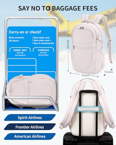 ECOHUB Travel Backpack for Women, 17.3 inch Suspended Laptop Backpack, Fashion Slim Water-Resistant 28L Personal Item Bag with 12 Pockets for Causal, Work, Beige - color: Beige