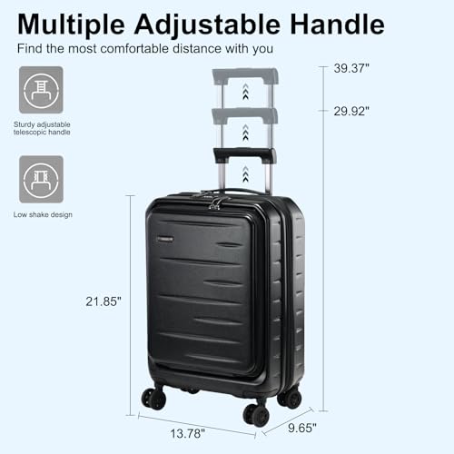 CENSIEN Expandable Carry On Luggage Airline Approved, 20 Inch Lightweight ABS+PC Hard Shell Suitcases with Front Pocket, Spinner Wheels, TSA Lock (Black, 1PC) | Front Opening with Laptop Pocket,Lightweight ABS+PC Hard Shell Suitcases,360° Spinner Wheels,T