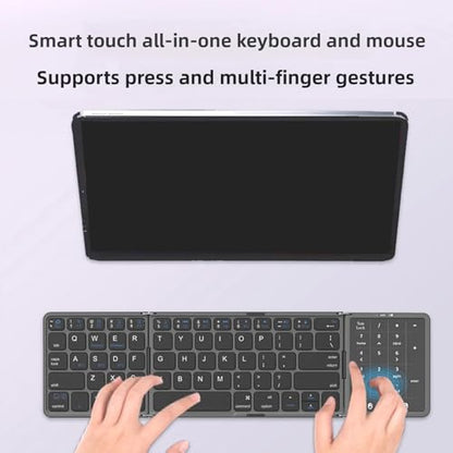 Foldable Bluetooth Keyboard with Touchpad and Number Pad, 3 Devices, Bluetooth 5.1, Rechargeable Full Size Ultra Slim Keyboards for Phone, Tablet, Laptop (Gray) - color: Gray