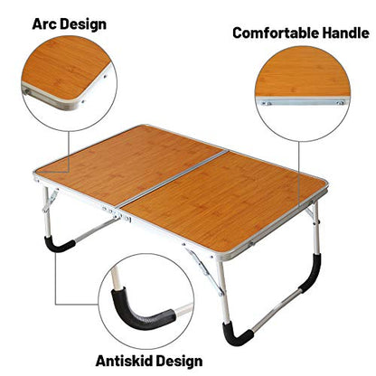 Foldable Laptop Table,Bed Desk,Breakfast Serving Bed Tray,Bamboo Wood Grain | [Portable Mini Picnic Table & Ultra Lightweight] [Folds in Half with Inner Storage Space] - color: Bamboo Wood Grain