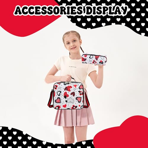 Meetbelify Backpack with Wheels for Girls Rolling Backpack Cute Carry on Backpack Kids Luggage with Lunch Box Pencil Case for Elementary Student - color: Bowknot Red