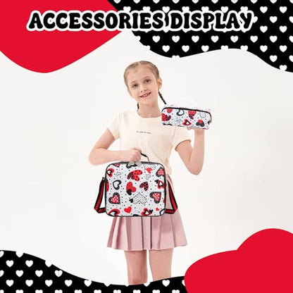 Meetbelify Backpack with Wheels for Girls Rolling Backpack Cute Carry on Backpack Kids Luggage with Lunch Box Pencil Case for Elementary Student - color: Bowknot Red