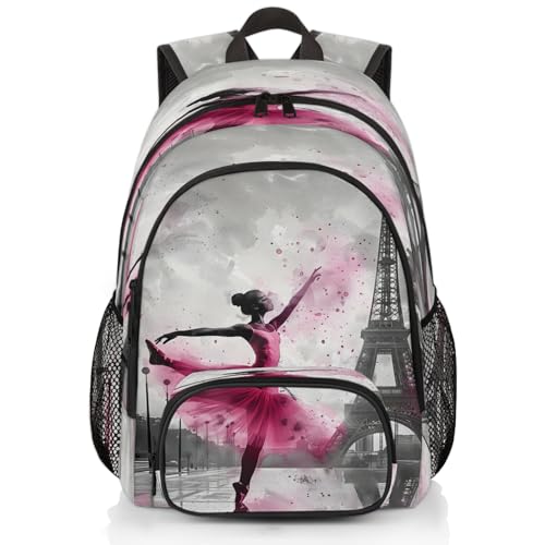 Paris Eiffel Tower Laptop Backpack for Women Men, 18.3 Inch Travel Work Backpacks, Pink Waterproof Computer Casual Daypack Nurse Teacher Bags - color: Multicolor 17