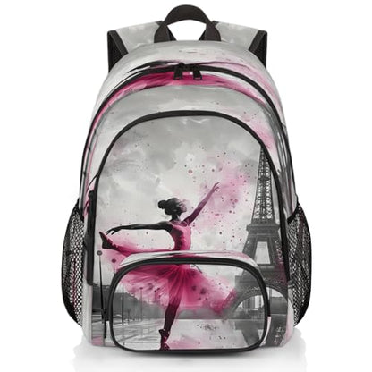 Paris Eiffel Tower Laptop Backpack for Women Men, 18.3 Inch Travel Work Backpacks, Pink Waterproof Computer Casual Daypack Nurse Teacher Bags - color: Multicolor 17