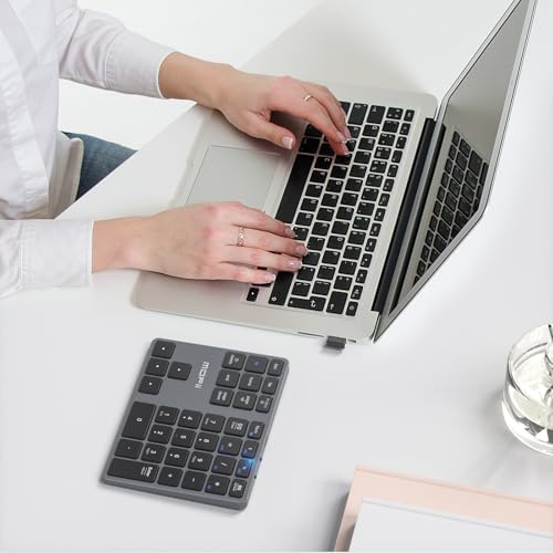 MOFII Number Pad for Laptop - Bluetooth Gray Wireless Numeric Keypad 35 Keys USB-C Rechargeable Numpad, Accounting Portable Financial Data 10 Key for Laptop/PC/Desktop/Notebook/Surface Pro - color: Dark grey