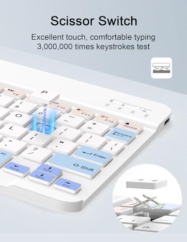 Wireless Keyboard and Mouse Combo, Rechargeable Bluetooth Keyboard & Wireless Mouse with 2.4 GHz USB Receiver, Compatible with iPad, Smartphone, PC, Laptop, Windows/iOS/Android - color: White and Blue