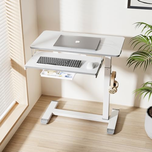 ETHU Overbed Table with Wheels, Medical Table with Drawer, Hospital Bed Table, Workstation Desk, Adjustable Overbed Bedside Rolling Laptop Desk, Marble White - color: Marble White