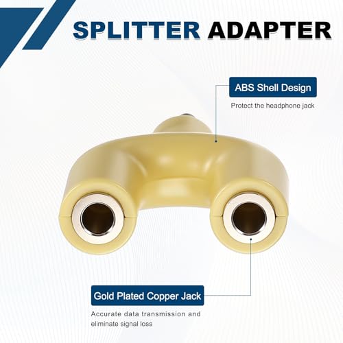 MECCANIXITY 2Pcs Headset Mic Splitter Adapter, 3.5mm Male to Dual Female Y Splitter Microphone and Audio Jack Adapters for PC Laptop Smartphone, Yellow - color: Yellow