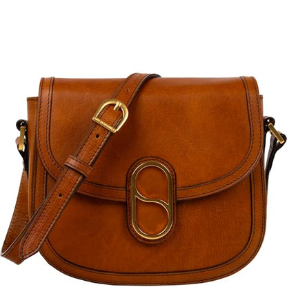 Time Resistance Full-Grain Leather Crossbody Bag – Shoulder Bag with Magnetic Closure - Leather Messenger Bag for Women - color: Cognac Brown