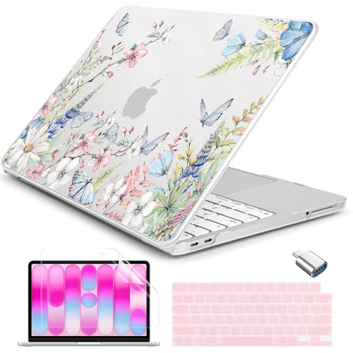 Batianda Case for MacBook Neo 13 Inch 2026 Model A3404, Butterfly & Blooms | 4-in-1 Laptop Accessories Bundle with Butterfly Floral Design, Ultra Slim Hard Shell for Women, Students and Garden Lovers - color: Butterfly & Blooms