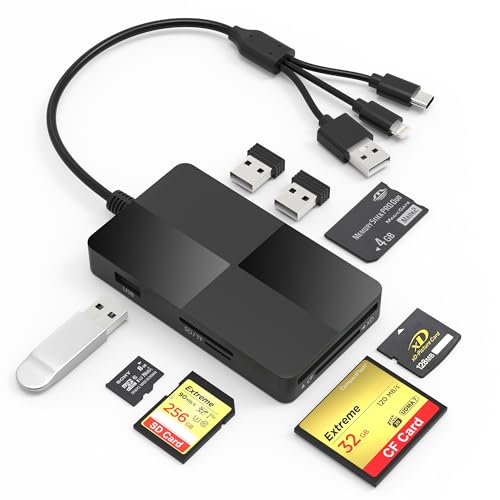 Memory Stick pro Duo Adapter Reader - 8 in 1 SD/TF/MS/CF/XD Card Reader for iPhone/Computer/USB-C Device, Lightning+USB A+USB C Multi Memory Card Reader with 3 USB 2.0 Ports, XD Picture Card Reader