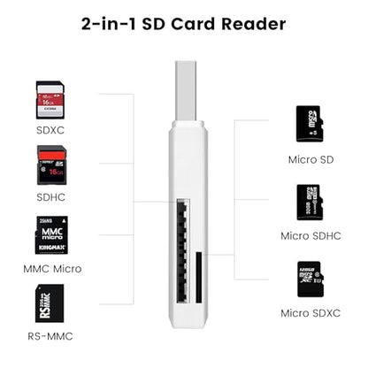 USB2.0 SD/TF Card Reader, USB 2.0 480Mbps Dual Slot OTG Memory Card Adapter for TF/Micro SD/SD/SDXC/Micro SDXC/Micro SDHC Memory Cards, Compatible with MacBook Pro/Air (White) - size: Card-Reader-2.0-White