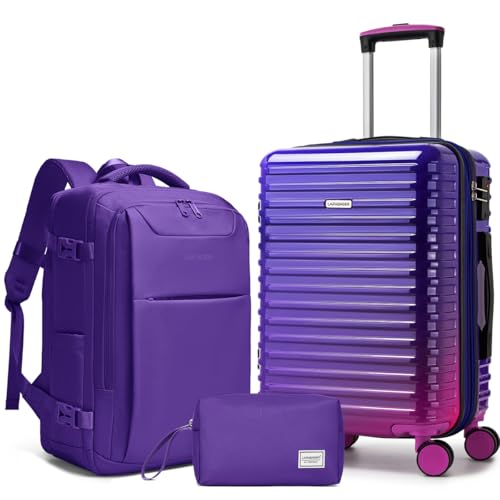 LARVENDER Carry on Luggage 22x14x9 Airline Approved, Expandable 20 Inch Hardside Large Suitcase with Wheels TSA Lock, Lightweigh PC+ABS Travel Carry-on Suitcases for Women and Men, Midnight Berry - color: Midnight Berry (XL-BP), size: 3 Piece Set (Backpac