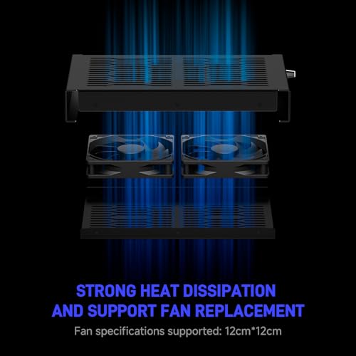 Quiet 2 x 120mm USB Fan, Aluminum Stand with Cooling Fan, Compatible with Mac mini - Desktop Organizer for Router, TV Box, Mini PC, Switch- Heat Dissipation Design for Home/Office Use (TF-240)