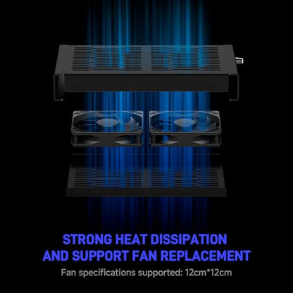 Quiet 2 x 120mm USB Fan, Aluminum Stand with Cooling Fan, Compatible with Mac mini - Desktop Organizer for Router, TV Box, Mini PC, Switch- Heat Dissipation Design for Home/Office Use (TF-240)