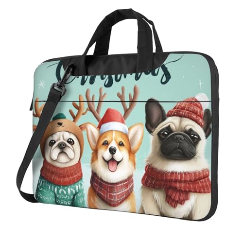 Laptop Bag for Women Men Portable Computer Carrying Case with Handle Strap Waterproof Shoulder Messenger Bag - color: Christmas Dogs Style, size: 15.6 Inch