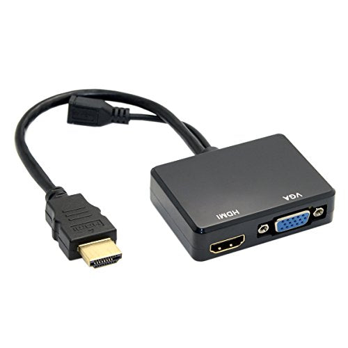 JSER HDMI to VGA & HDMI Female Splitter with Audio Video Cable Converter Adapter for HDTV PC Monitor - style: HDMI to HDMI+VGA