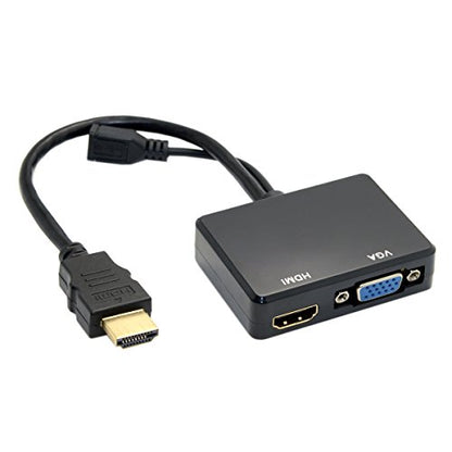 JSER HDMI to VGA & HDMI Female Splitter with Audio Video Cable Converter Adapter for HDTV PC Monitor - style: HDMI to HDMI+VGA