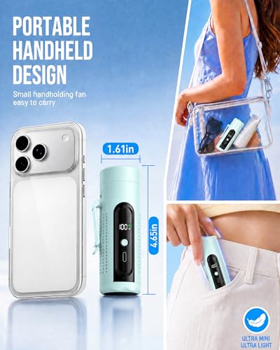 Mini Clip On Handheld Cooling Fan, 17000RPM 5 Speed Small Belt Fan with Ice Cooling Plate, Long Battery & LED Display, Portable Pocket Waist Fan for Travel Camping Hiking, Gifts for Men Women(Blue) - color: Light Blue