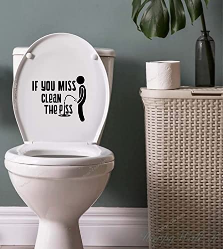 If You Miss Clean Your Pee Sticker Vinyl Decal Sign for Bathroom Washroom Toilet Guestroom Restroom Wall Waterproof & Removable. Perfect Size 7" Wide| Black |