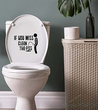 If You Miss Clean Your Pee Sticker Vinyl Decal Sign for Bathroom Washroom Toilet Guestroom Restroom Wall Waterproof & Removable. Perfect Size 7" Wide| Black |