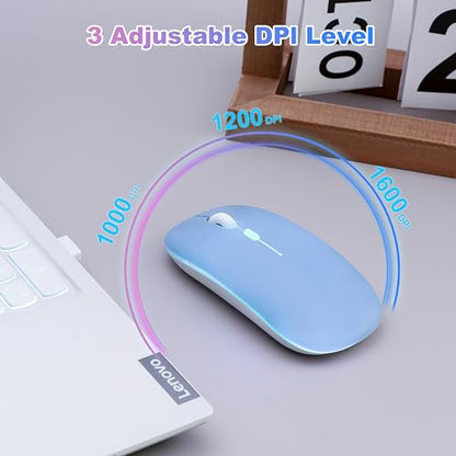 Wireless Bluetooth Mouse Rechargeable Long Lasting Dual Mode - BT 5.2 & 2.4G Silent RGB LED Mice, Slim Portable Ergonomic Mouse for Laptop/PC/Tablet/MacBook/iPad/Apple Devices(Blue) - color: Blue