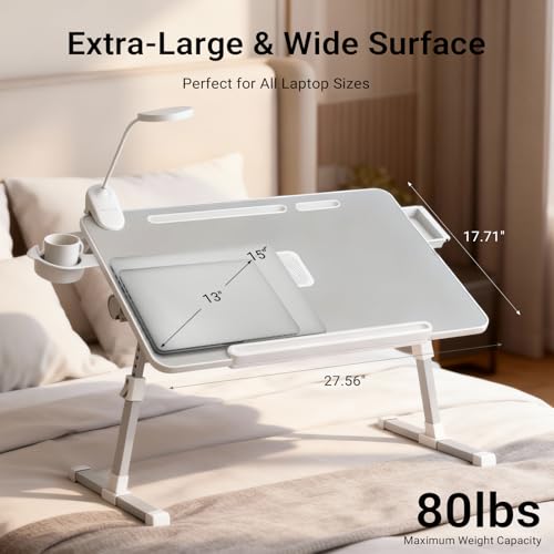 Adjustable Laptop Lap Desk with Cooling Fan USB Light for Adults - color: Grey,70x45cm