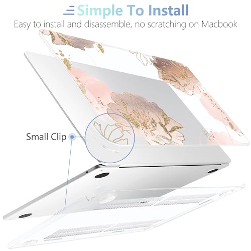 MEEgoodo Case for M5/M4/M3/M2 MacBook Air 15 inch Case 2026 2025 2024 2023, Laptop Shell Fit Model (A3448/A3241/A3114/A2941) for MacBook Air 15.3-inch, Pink Peony Flowers - color: Pink Peony Flowers