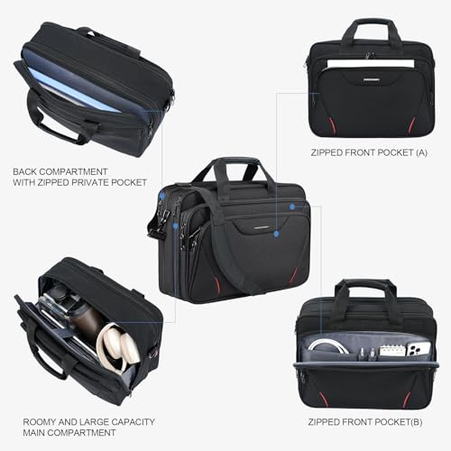 KROSER 17.3 Inch Laptop Computer Briefcase, Water-Repellent Messenger Bag | Expandable design, padded laptop compartment,shoulder strap and luggage strap for business, travel, men and women-Black/Red - color: Black/Red