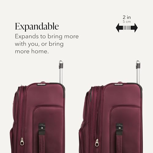 SWISSGEAR Sion Softside Expandable Spinner Luggage Durable Lightweight Travel Suitcase, Merlot, Checked-Large - color: Merlot, size: Checked-Large