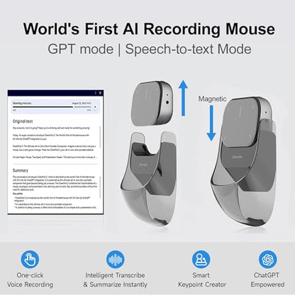 2026 Upgraded AI Voice Mouse - Wireless Air Mouse with AI Voice Assistant | 12 Languages Translation, Meeting Transcription & Summary - Detachable Computer Mouse, Presentation Clicker for Laptop - color: silver-white