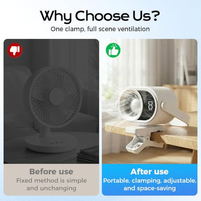 2026 Car Clip on Air Conditioner Fan with LED Display, 360° Rotation 199 Speed Adjustable USB Rechargeable Personal Cooling Fan, Portable Mini Cooling System for Auto Vehicle Travel Office (2, White) - color: White