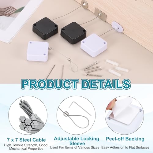 PATIKIL Retractable Remote Control Cable Tether (3.3ft /1M, White)(2 Set) Remote Control Security Lanyard Lock Adjustable Locking Leash with Rope Locks and Screws, Suit for - TVs/Tablets - color: White, size: 3.3 ft