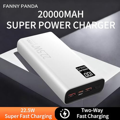 FUNNYPANDA 20000mAh Portable Charger, 22.5W USB C in & Out Power Bank Fast Charging, PD 3.0+QC 4.0 LED Display Phone Battery Man Women Heated Clothing, White - color: White