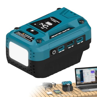 140W USB Battery Charger Adapter Compatible with Makita 18V Battery | PD 3.1 Fast Charging with Dual USB-C, 18W USB-A, Portable Phone Charger with 700LM LED Work Light and LED Screen Display - color: Black