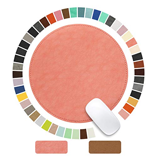 Mouse Pad，Round Mouse Pad，PU Mouse Pad，Leather Mouse Pad with Stitched Edge Micro-Fiber Base with Non-Slip Waterproof，Mouse Pad for Computers，Laptop，9 x 9 Inch (Pink) - color: Pink, size: 9L x 9W inches