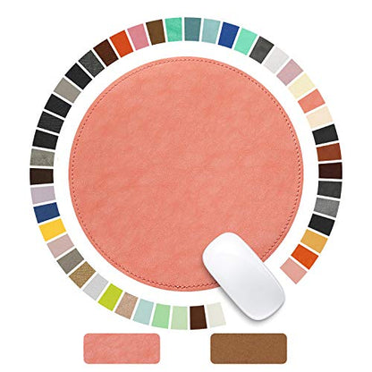 Mouse Pad，Round Mouse Pad，PU Mouse Pad，Leather Mouse Pad with Stitched Edge Micro-Fiber Base with Non-Slip Waterproof，Mouse Pad for Computers，Laptop，9 x 9 Inch (Pink) - color: Pink, size: 9L x 9W inches