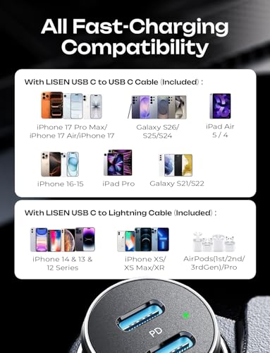 AINOPE 67.5W Cigarette Lighter Adapter Car Charger USB C Fast Charging | [Mini & Metal] PD&QC Cigarette Lighter USB Charger 12V Outlet Plug Socket for iPhone 17 16 15 14 Pro Max, Samsung S26 S25 - color: Black