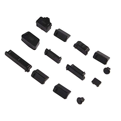 13Pcs/Set Protective Silicone USB RJ45 Port HDMI Interface Cover Anti-Dust Plug Dust Stopper Computer Accessories Dustproof Cover(Black) - color: black