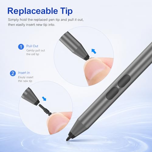 Pen for Surface Pro 11/10/9/8/X, Surface Laptop/Book/Go/Studio, Kobo | Palm Rejection, 1024 Pressure, 2500H Battery Life Active Stylus Pencil for Student Note-Taking & Artist Business Drawing - color: Grey