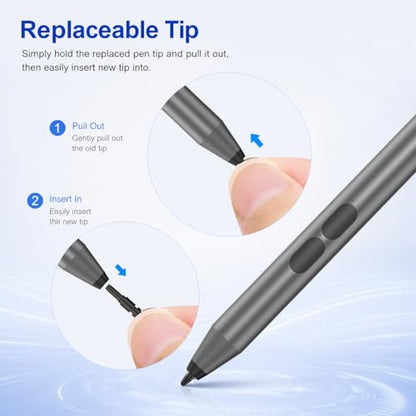 Pen for Surface Pro 11/10/9/8/X, Surface Laptop/Book/Go/Studio, Kobo | Palm Rejection, 1024 Pressure, 2500H Battery Life Active Stylus Pencil for Student Note-Taking & Artist Business Drawing - color: Grey