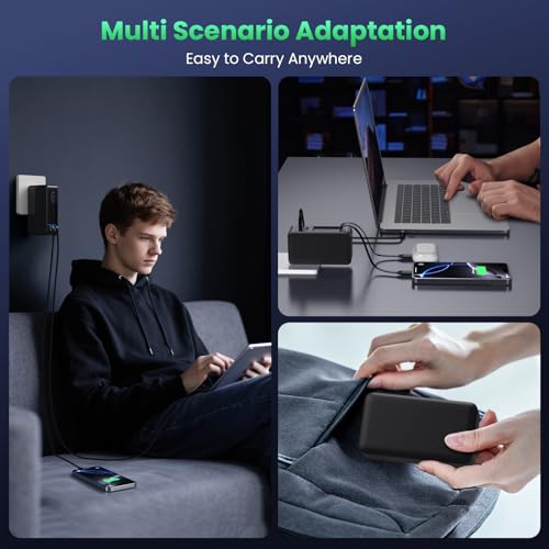 120W USB C Charger Block with 2 Built-in Retractable Cables,4-in-1 GaN IV Foldable Plug Wall Charger Fast Charging Station,PD 65W Laptop Adapter for MacBook/iPad,iPhone 16/15/14,Android (Black) - color: Matte Black