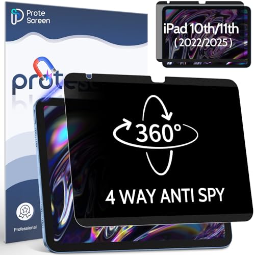 360° Magnetic Privacy Screen for iPad 10th Gen 2022 10.9 Inch & iPad 11th Gen A16 2025 11in, 4 Way Privacy Removable Anti Glare Blue Light Filter Shield Film Anti Spy Protector - size: iPad 10.9 inch 360 Magnetic Privacy Screen