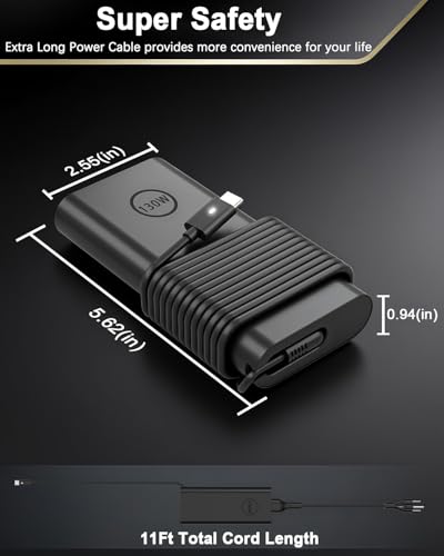 130W USB C Laptop Charger Compatible with Dell Precision 5570 5560 5550 5530 5760 5750 3560 Latitude 7410 7310 7210 9410 9510 5420 5520 5510 XPS 15 17 2in1 9575 9500 9700 Power Cord - color: Gloss Black3