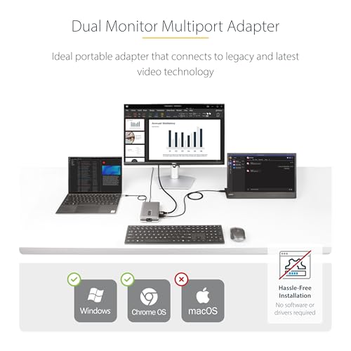 StarTech.com USB-C Docking Station for Windows and ChromeOS, Dual Monitor 4K 60Hz USB-C/HDMI or 1080p VGA, HDR10, USB 10Gbps Hub, 100W Laptop Charging, GbE - TAA | 80W laptop charging, USB 10Gbps data, Single display on Apple M1 M2 M3, MAC address passthr