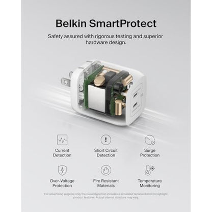 Belkin 65W Dual USB C Charger Block,Super Fast Charging PD3.0 w/GaN Technology-Samsung Galaxy S25, Apple iPhone 17,Air,Pro, Pro Max,iPad,MacBook,AirPods, Nintendo Switch 2 & More -White (Pack of 6) - style: 65W White (Pack of 6)